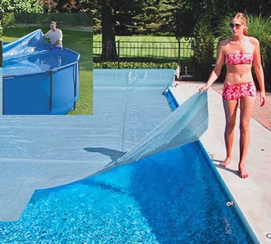 Cubiertas solares para albercas enterradas, lona redonda de burbujas azules  para exteriores, lona a prueba de polvo para piscina inflable, piscina con