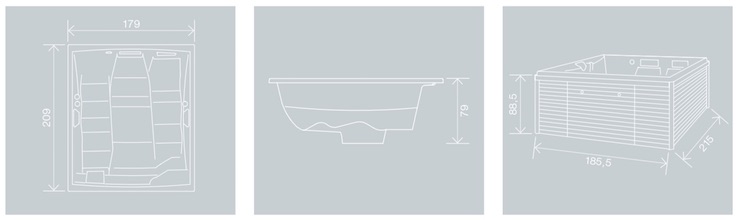 Medidas Jacuzzi Spa DRACO con y sin mueble Croquis con las medidas del Jacuzzi Spa DRACO. Largo, ancho y alto.