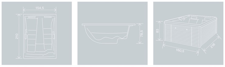 Medidas Jacuzzi Spa LYRA con y sin mueble Croquis con las medidas del Jacuzzi Spa LYRA. Largo, ancho y alto.