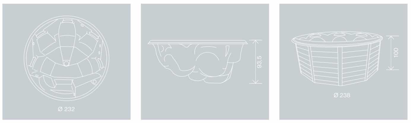 Medidas Jacuzzi spa ORION con y sin mueble Croquis con las medidas del Jacuzzi spa ORION. Largo, ancho y alto.